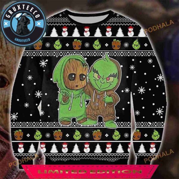 3D Groot And Grinch Funny Christmas Funny Ugly Sweater Holiday Gift