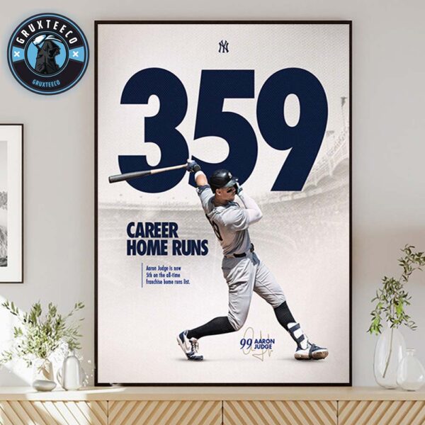 Aaron Judge Hits Home Run Number 359 MLB 2025 Home Decor Poster Canvas