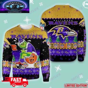 Baltimore Ravens Grinch Toilet 3D NFL Fan Gift 2025 Ugly Christmas Sweater