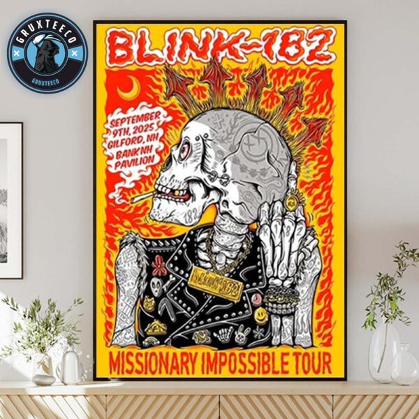 Blink 182 Missionary Impossible Tour At BankNH Pavilion In Gilford New Hampshire On September 09 2025 Home Decor Poster Canvas
