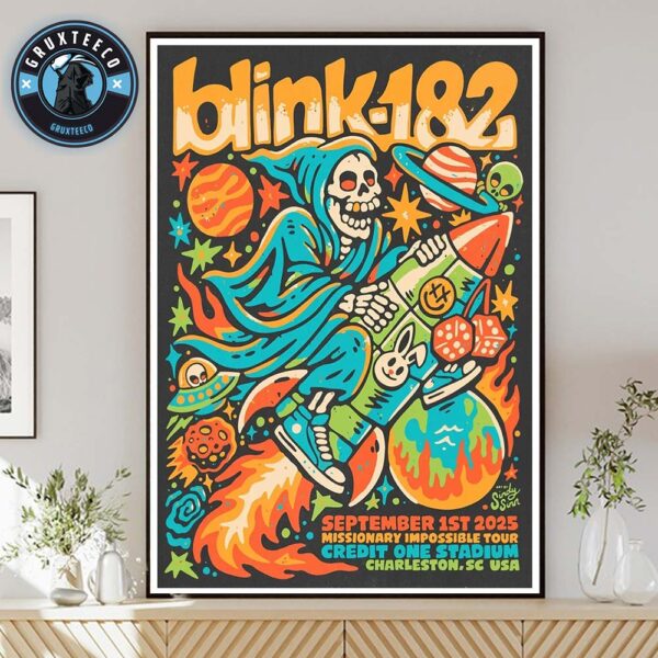 Blink 182 Missionary Impossible Tour At Charleston In South Carolina USA On September 01 2025 Home Decor Poster Canvas