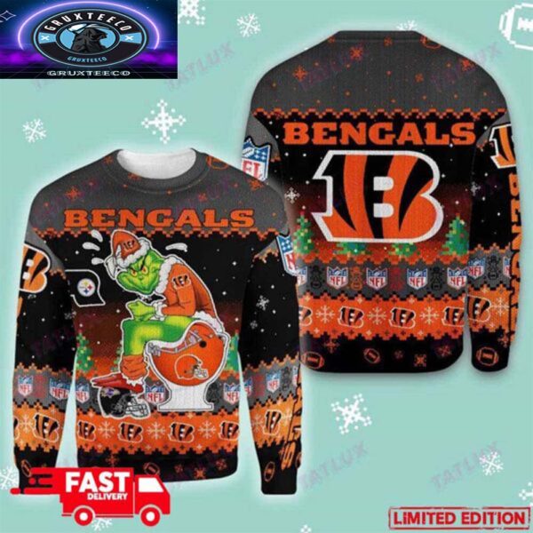 Cincinnati Bengals Grinch Toilet 3D Holiday 2025 Gift For Fans Ugly Christmas Sweater