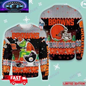 Cleveland Browns Grinch Toilet 3D Holiday 2025 Gift Ugly Christmas Sweater