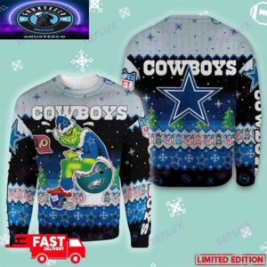 Dallas Cowboys Grinch Toilet 3D For Family 2025 Holiday Ugly Christmas Sweater