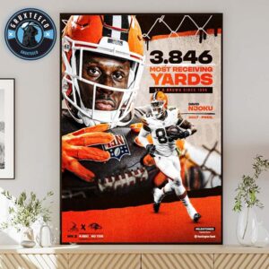 David Njoku Of Cleveland Browns With 3.846 Most Receiving Yards For NFL Regular Season Week 2 At M&T Bank Stadium In Baltimore Maryland On Sptember 15 2025 Home Decor Poster Canvas