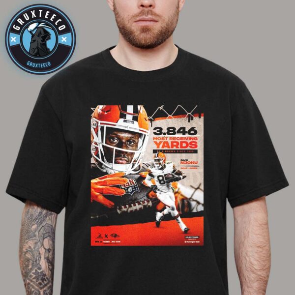 David Njoku Of Cleveland Browns With 3.846 Most Receiving Yards For NFL Regular Season Week 2 At M&T Bank Stadium In Baltimore Maryland On Sptember 15 2025 Unisex T-Shirt