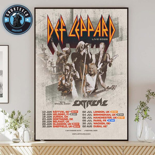 Def Leppard With Special Guest Extreme For Live Show Music Tour Sechdule On June To August 2026 Home Decor Poster Canvas