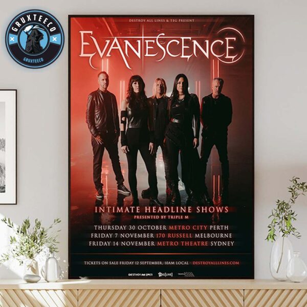 Evanescence Intimate Headline Shows AU Presented By Triple M And Australian Tour Schedule 2025 Home Decor Poster Canvas