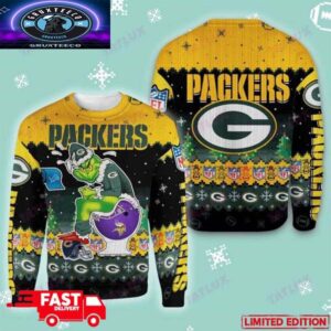 Green Bay Packers Grinch Toilet 3D Holiday 2025 Ugly Christmas Sweater