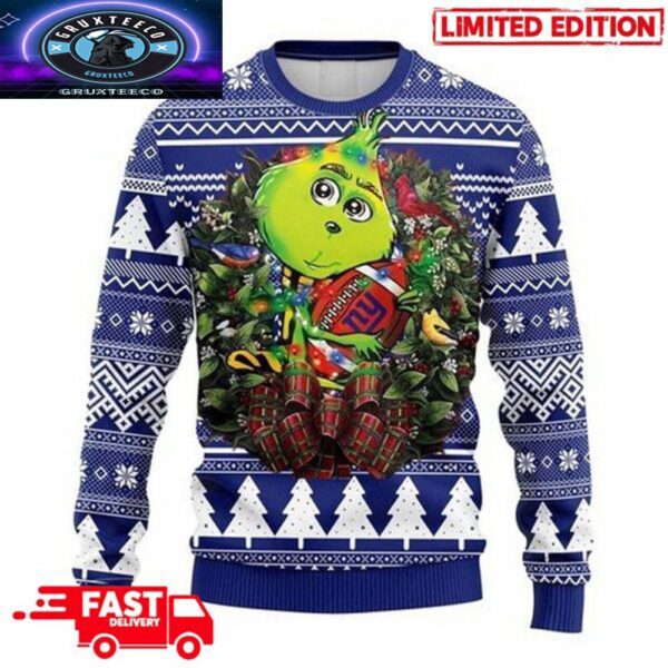 NFL New York Giants Grinch Hug 2025 Xmas Gift For Holiday Ugly Sweater