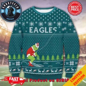 NFL Philadelphia Eagles x The Grinch Snowflakes Christmas 2025 Gift For Fans Ugly Sweater