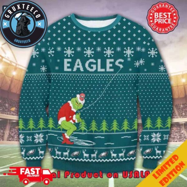NFL Philadelphia Eagles x The Grinch Snowflakes Christmas 2025 Gift For Fans Ugly Sweater