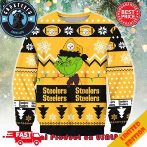 NFL Pittsburgh Steelers x The Grinch Santa Hat Snowflakes Pattern Ugly Sweater For Men And Women