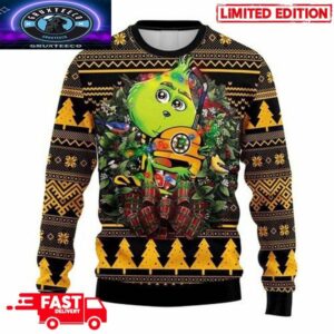 NHL Boston Bruins Grinch Hug 3D Christmas Gift For Holiday 2025 Ugly Sweater For Men And Women