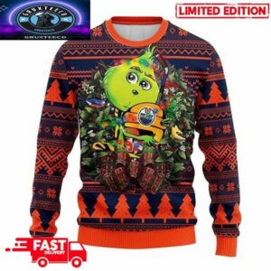 NHL Edmonton Oilers Grinch Hug 3D Christmas 2025 Xmas Ugly Sweater