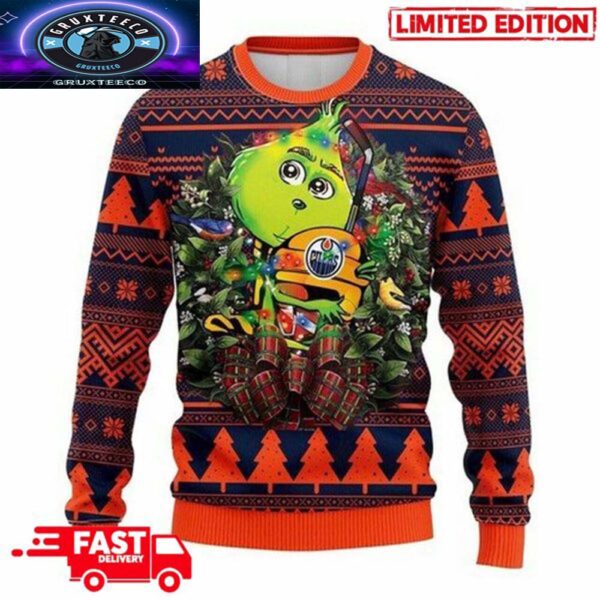 NHL Edmonton Oilers Grinch Hug 3D Christmas 2025 Xmas Ugly Sweater