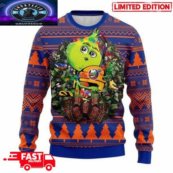 NHL New York Islanders Grinch Hug 3D Christmas Gift For Fans Ugly Sweater For Men And Women
