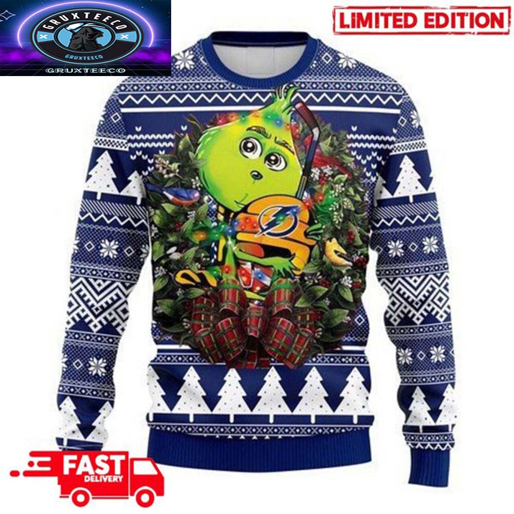 NHL Tampa Bay Lightning Grinch Hug 3D Christmas 2025 Ugly Sweater