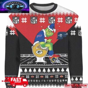 Personalized Grinch Buffalo Bills Sitting On Green Bay Packer Toilet Xmas 2025 Gift 3D Christmas Ugly Sweater