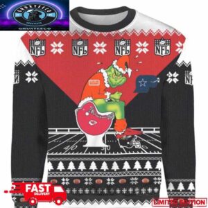 Personalized Grinch Cleveland Browns Sitting On Kansas City Chiefs Toilet Christmas 2025 3D Xmas Ugly Sweater