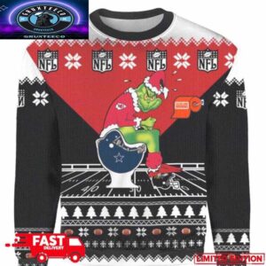 Personalized Grinch Kansas City Chiefs Sitting On Dallas Cowboys Toilet Xmas 2025 Gift 3D Christmas Ugly Sweater