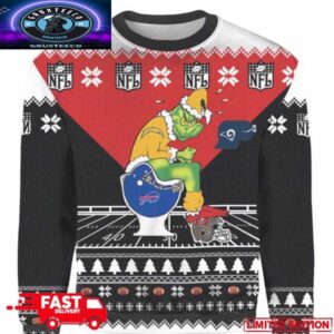 Personalized Grinch Los Angeles Chargers Sitting On Buffalo Bills Toilet Xmas Gift 2025 3D Christmas Ugly Sweater