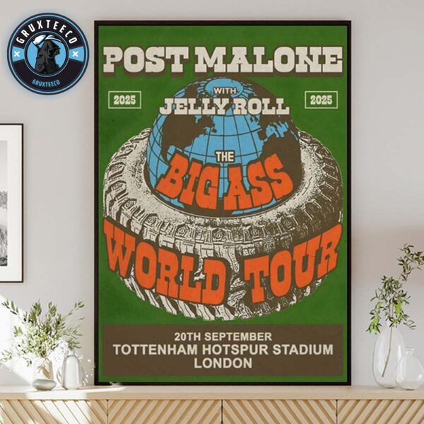 Post Malone With Jelly Roll For The Big Ass World Tour London On September 20 2025 Home Decor Poster Canvas