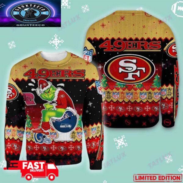 San Francisco 49ers Grinch Toilet 3D Xmas 2025 Gift For Fans Ugly Christmas Sweater