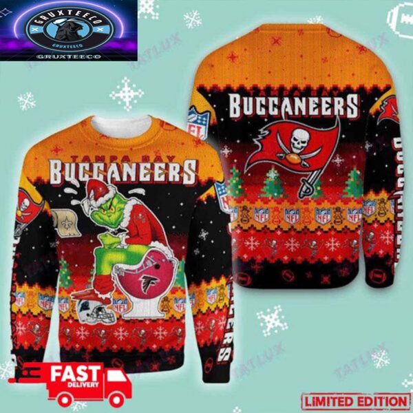 Tampa Bay Buccaneers Grinch Toilet 3D NFL 2025 Xmas Gift For Fans Ugly Christmas Sweater